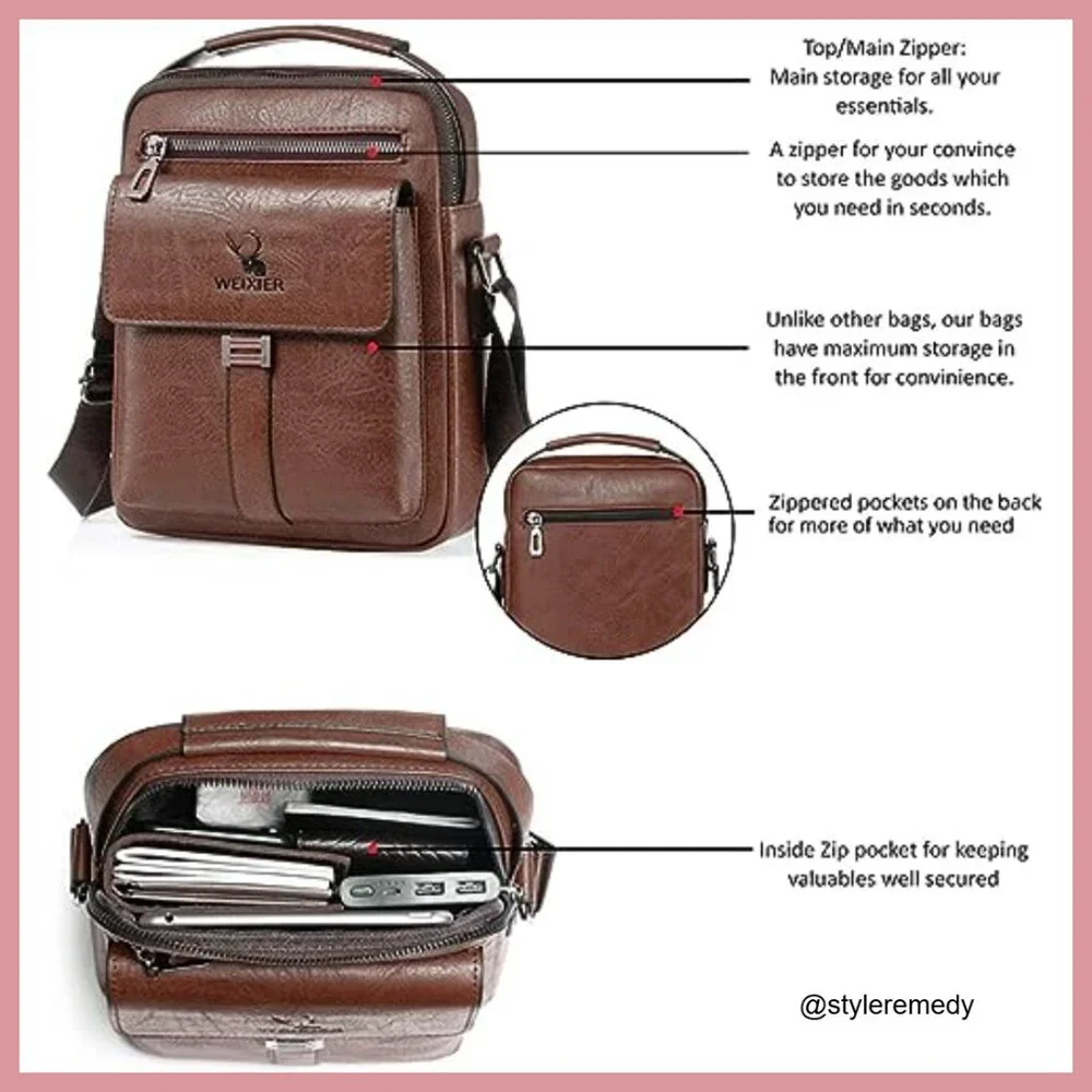 PU Leather Messenger Bag Crossbody Shoulder Bag Adjustable Strap Vintage